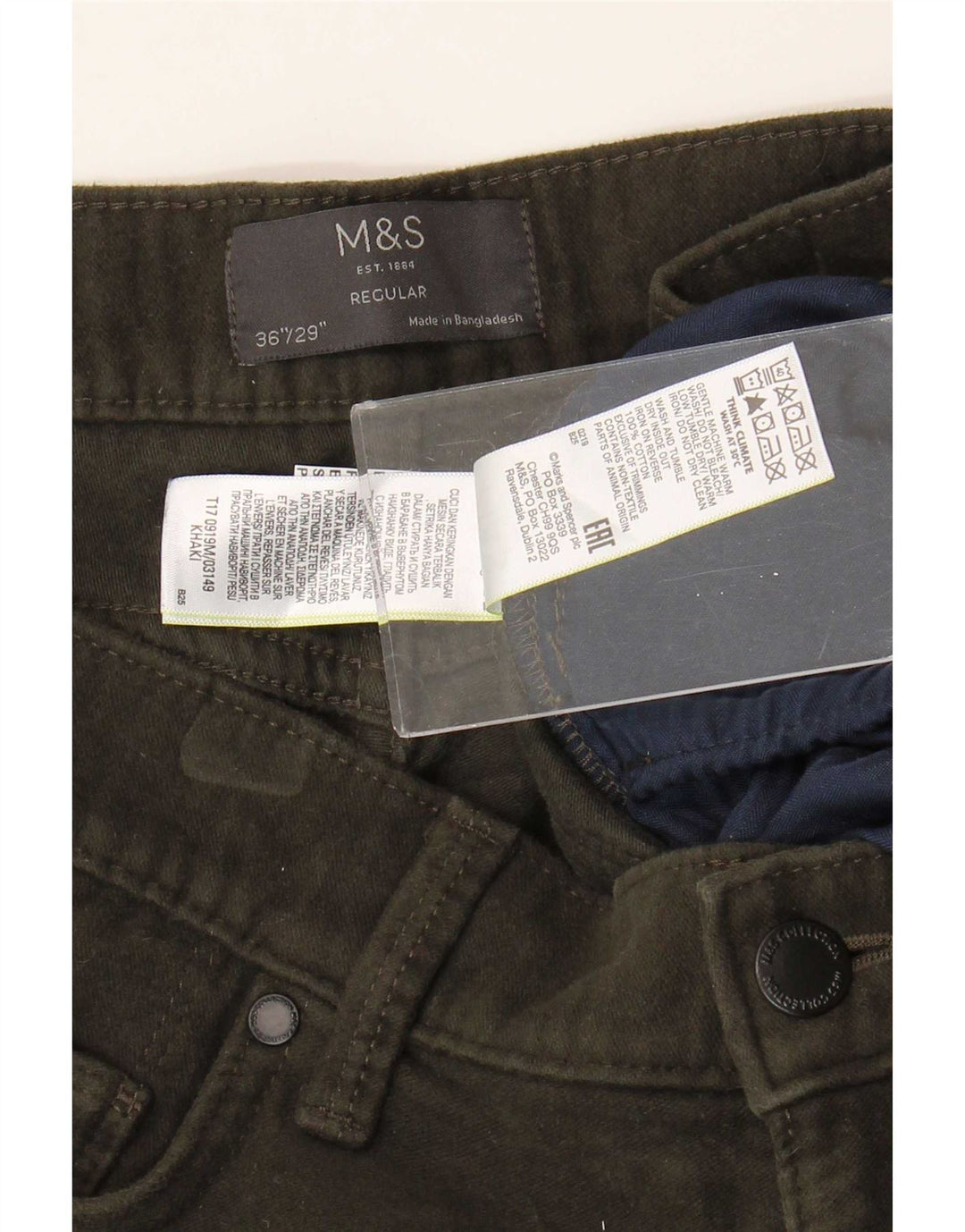 Marks & Spencer Vaqueros rectos de corte regular para hombre W36 L29 Algodón caqui