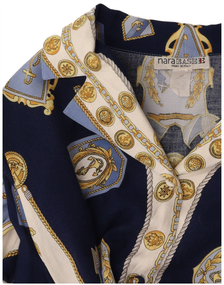 VINTAGE Mujer Patrón Abstracto Camisa Blusa Reino Unido 14 Azul Marino Medio