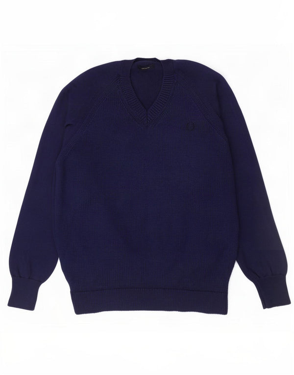 Fred Perry - Jersey con cuello en V para hombre, talla grande, lana azul marino