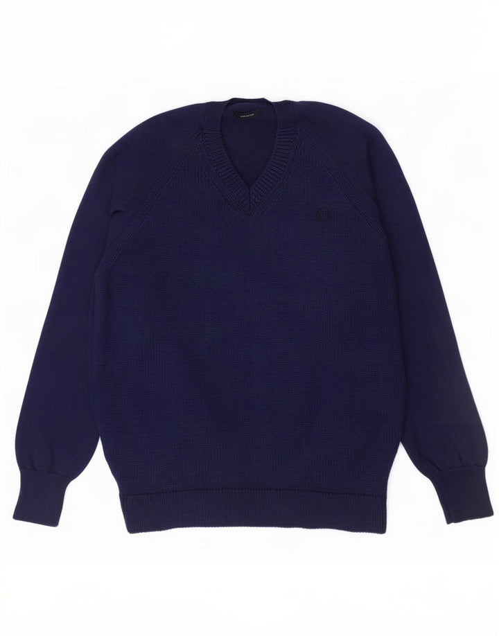 Fred Perry - Jersey con cuello en V para hombre, talla grande, lana azul marino