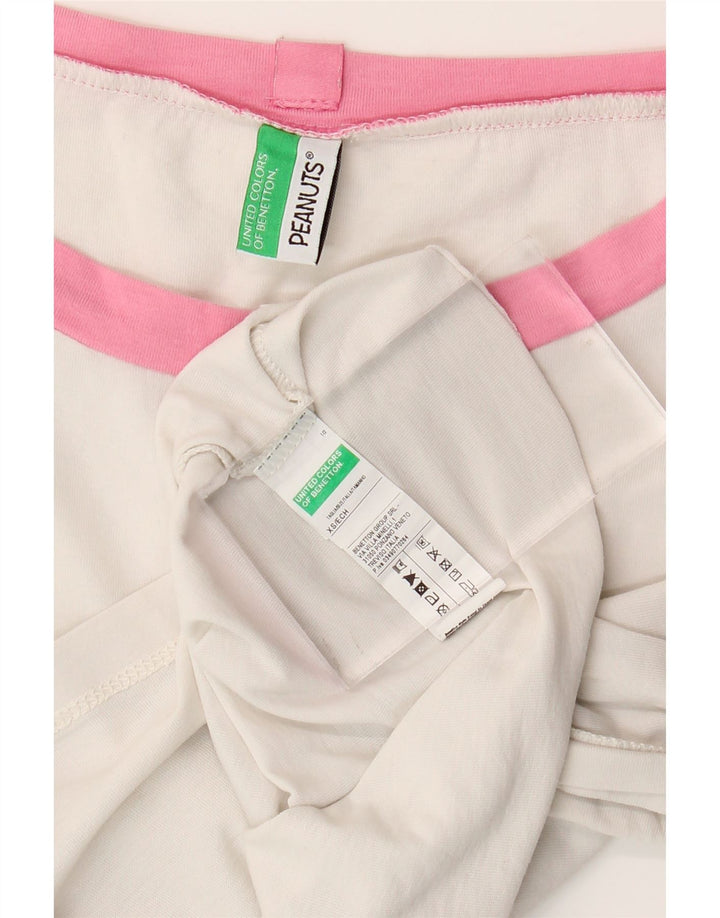 BENETTON Camiseta corta Peanuts para mujer UK 6 XS Algodón blanco