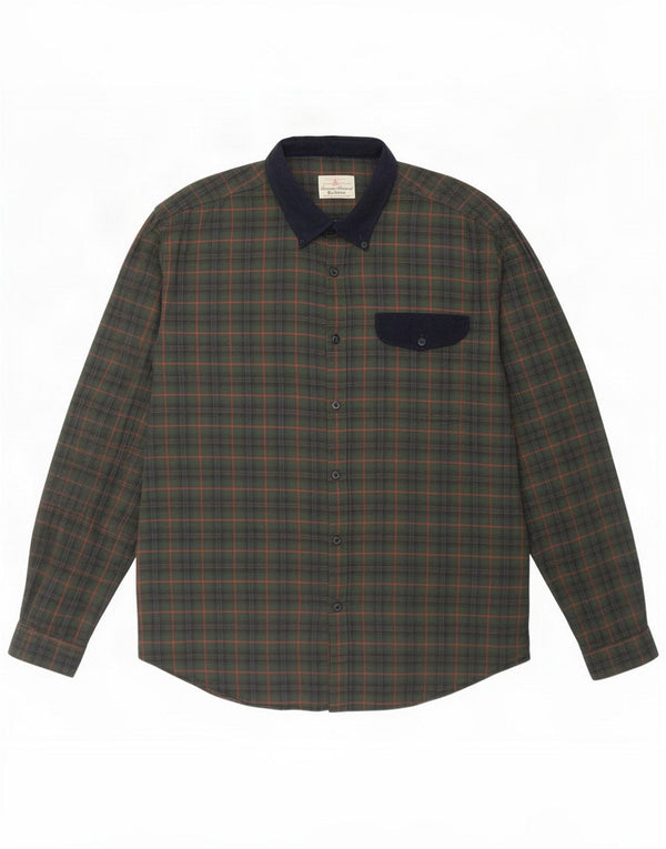 Camisa de franela para hombre Barbour XL Algodón a cuadros caqui