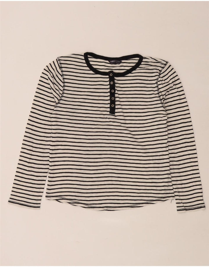 Marks & Spencer Top para mujer de manga larga UK 44 Algodón a rayas blanco mediano