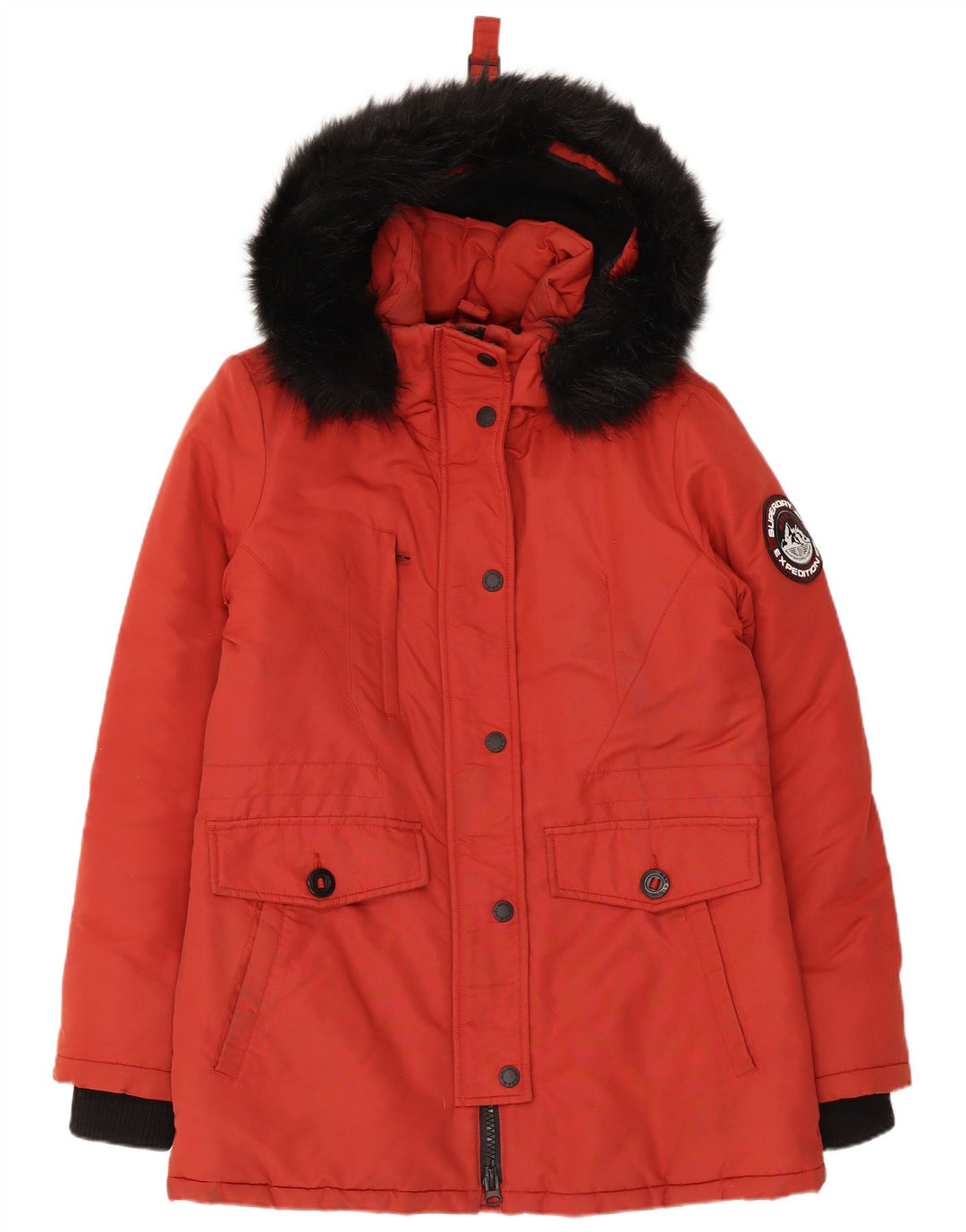 Superdry Parka extragrande con capucha para mujer, talla S, color rojo