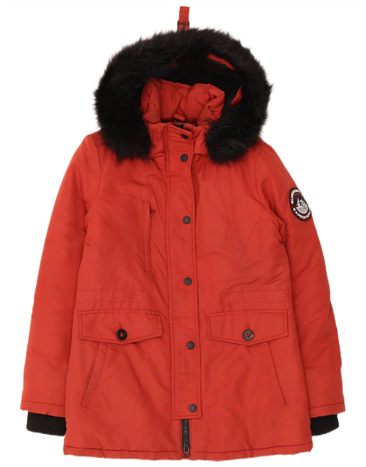 Superdry Parka extragrande con capucha para mujer, talla S, color rojo