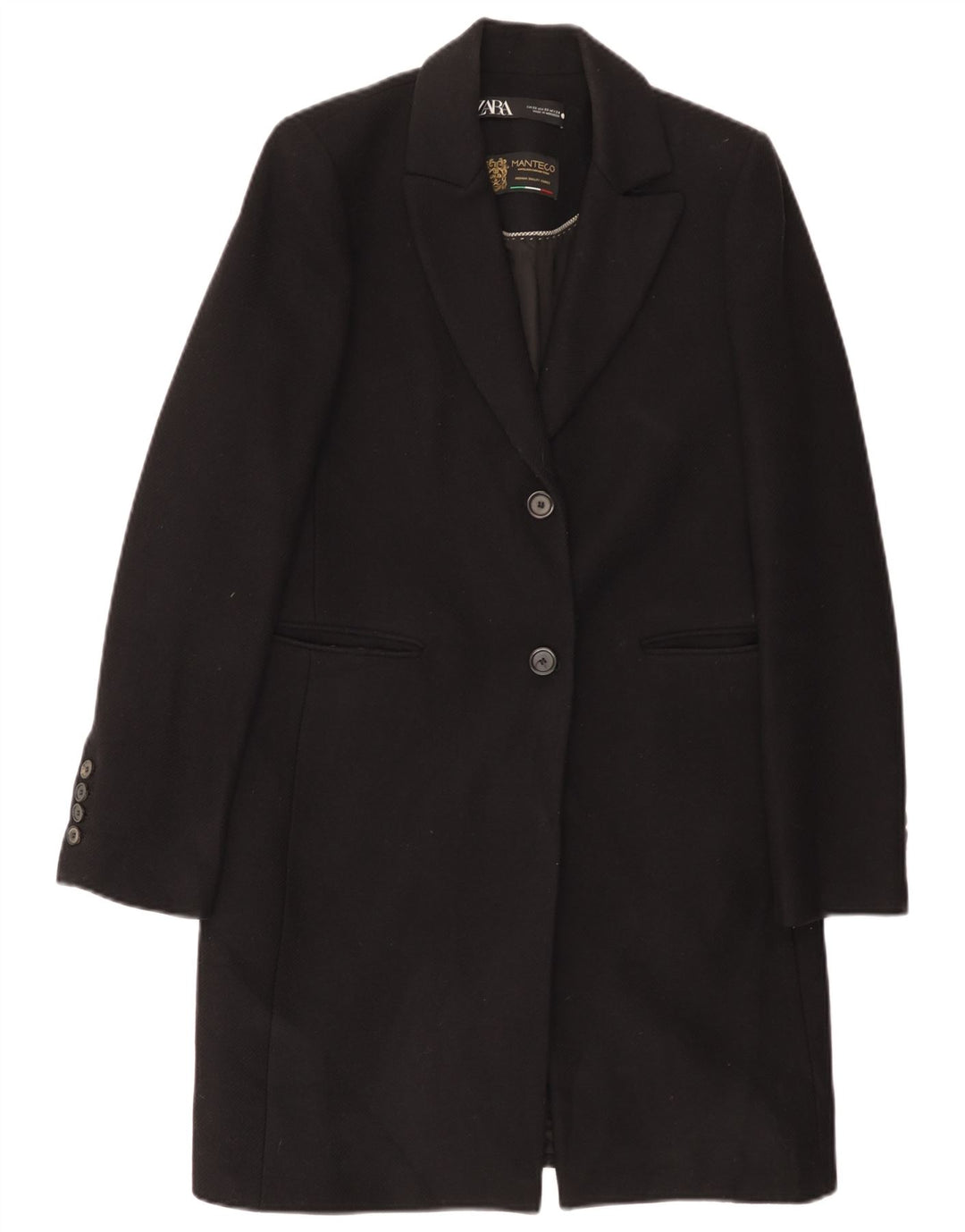 Zara Mujer Abrigo UK 6 XS Lana Negra