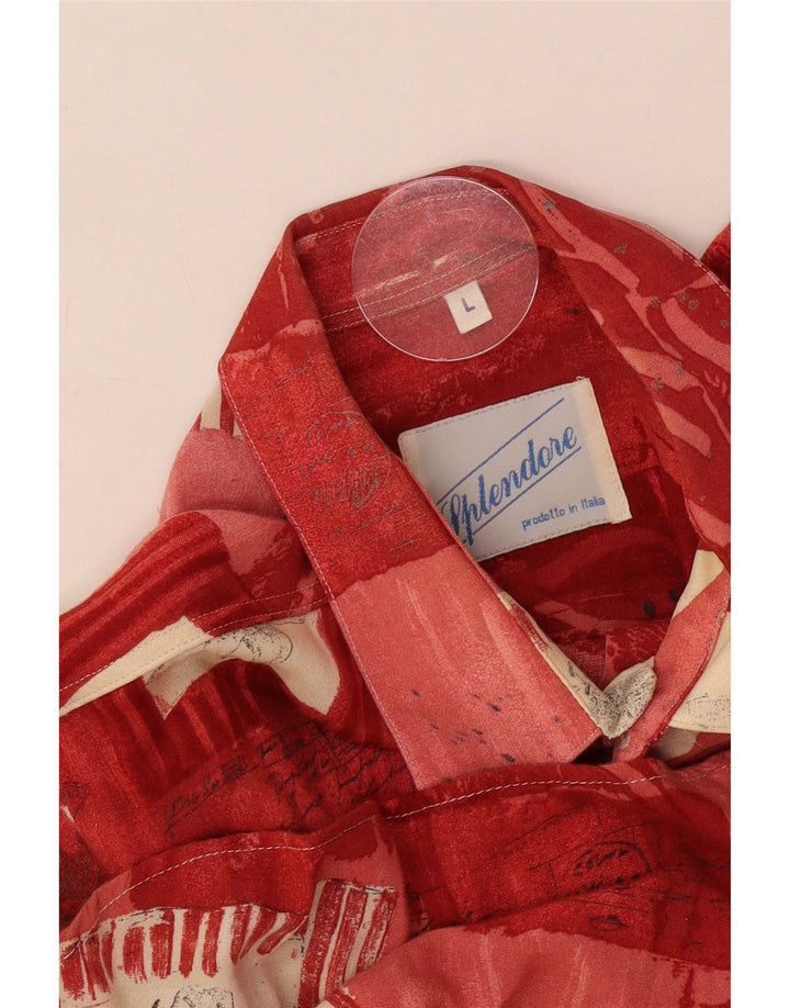 Vintage hombres camisa de manga corta gran patchwork rojo