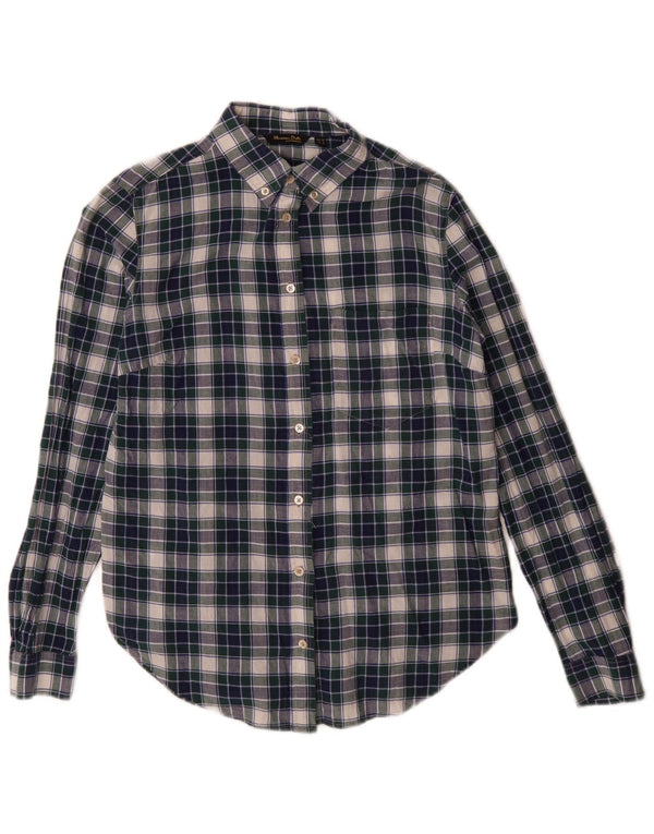 Massimo Dutti Camisa Holgada Mujer EU 36 Small Azul Cuadros Algodón