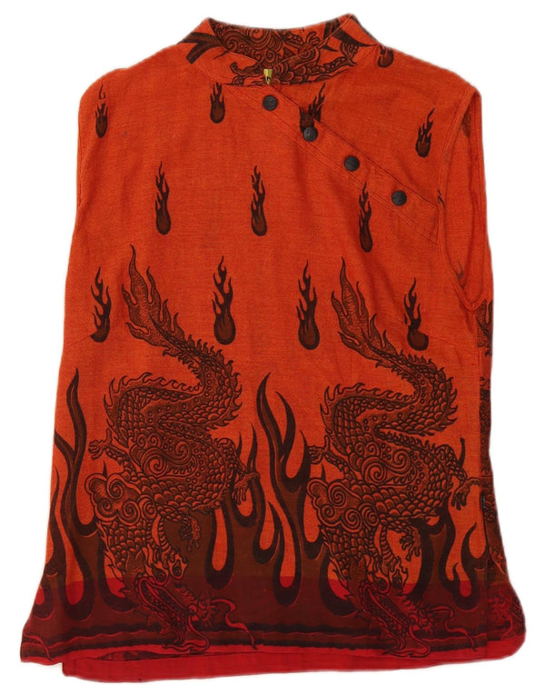 Vintage mujer blusa sin mangas Top Reino Unido 14 estampado animal naranja medio