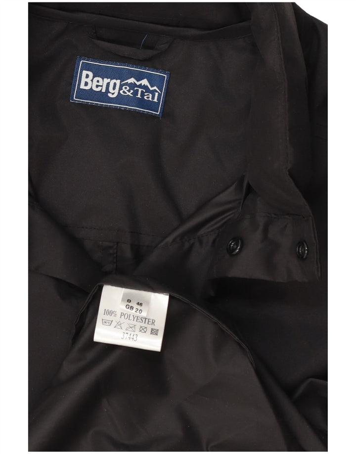 Vintage mujer con capucha impermeable de gran tamaño Reino Unido 20 2XL poliéster negro