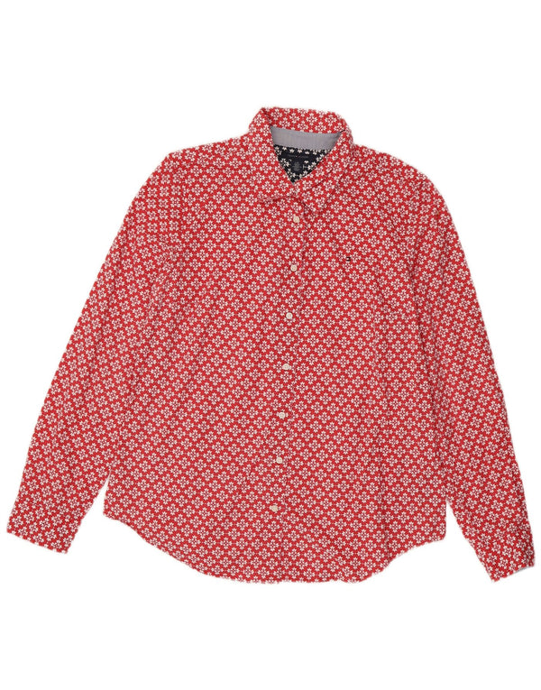 TOMMY HILFIGER Camisa de mujer UK 46 Grande Rojo Floral Algodón