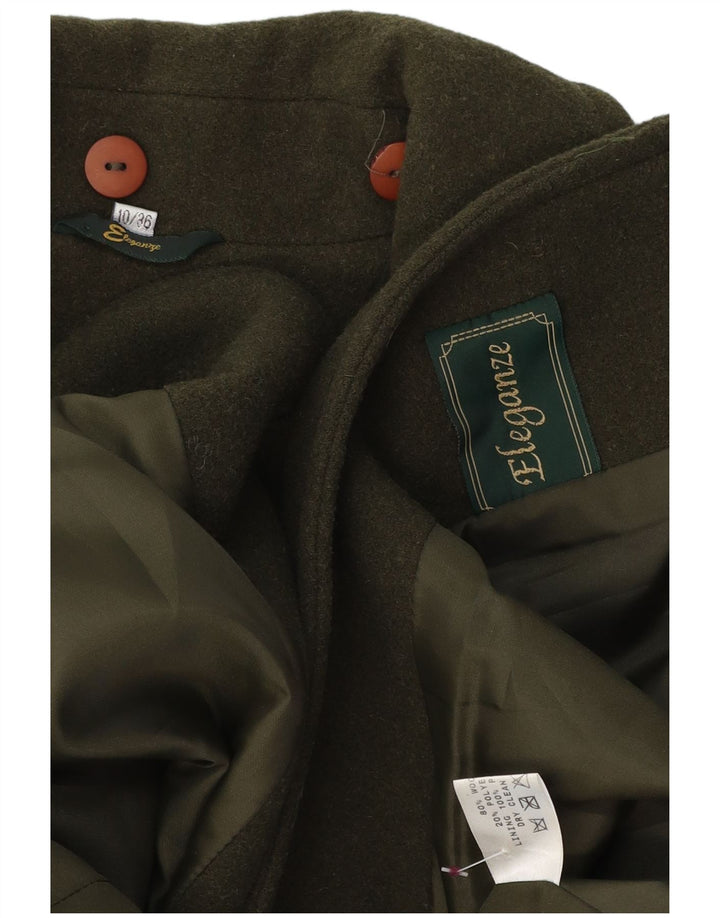 VINTAGE Abrigo de gran tamaño para mujer Reino Unido 10 Pequeña lana verde