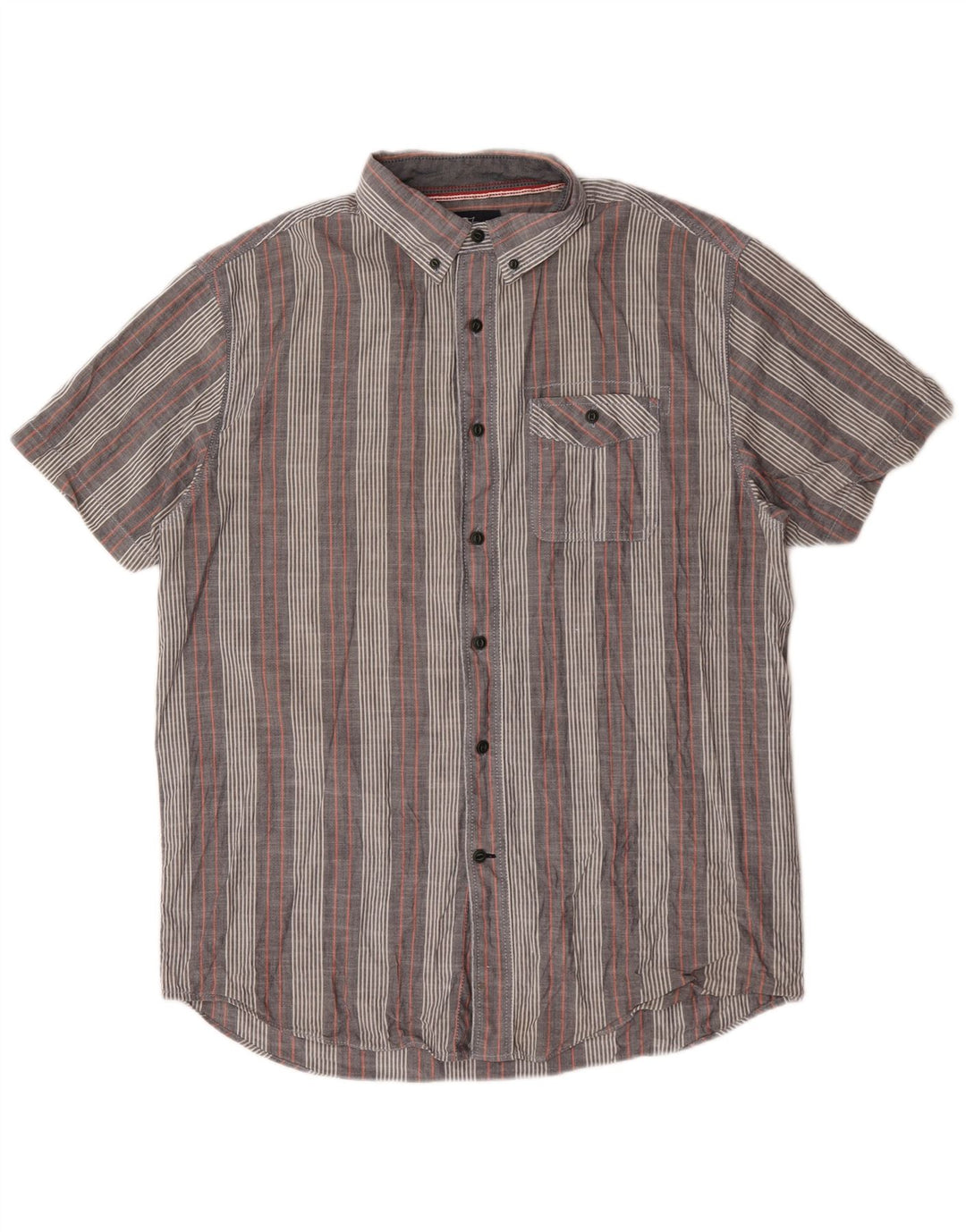 Nautica Camisa Manga Corta Hombre Algodón Rayas Gris Medio