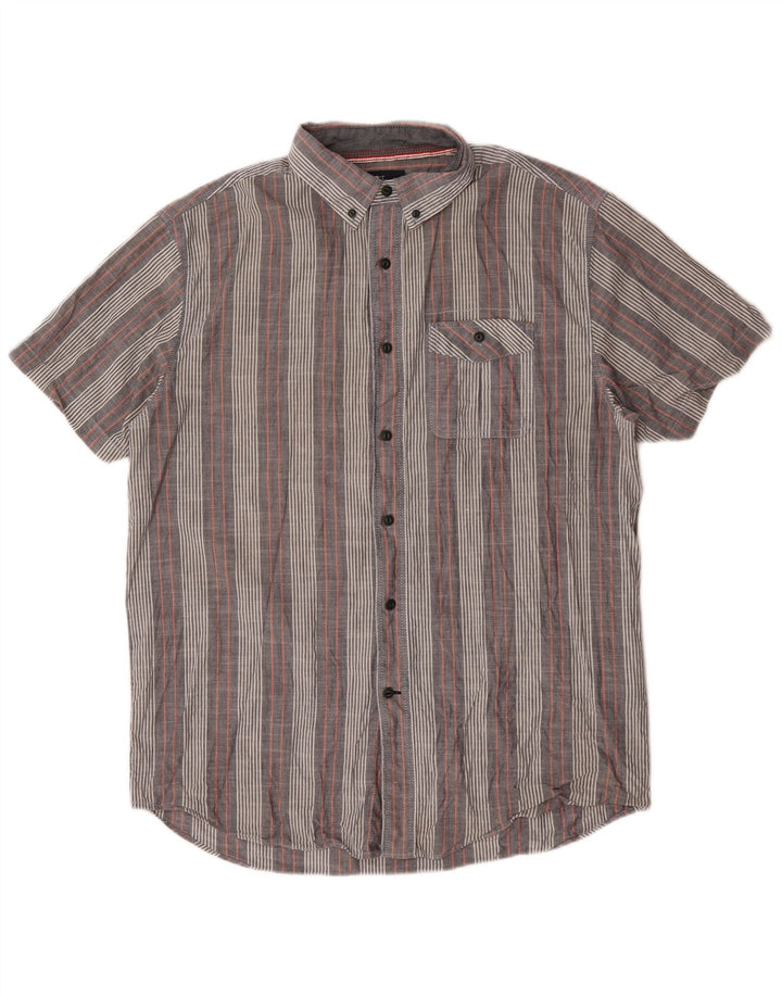 Nautica Camisa Manga Corta Hombre Algodón Rayas Gris Medio