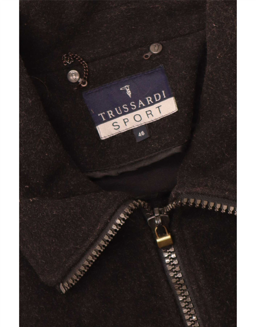 Trussardi Abrigo cortavientos holgado para hombre IT 46 Small Lana negra