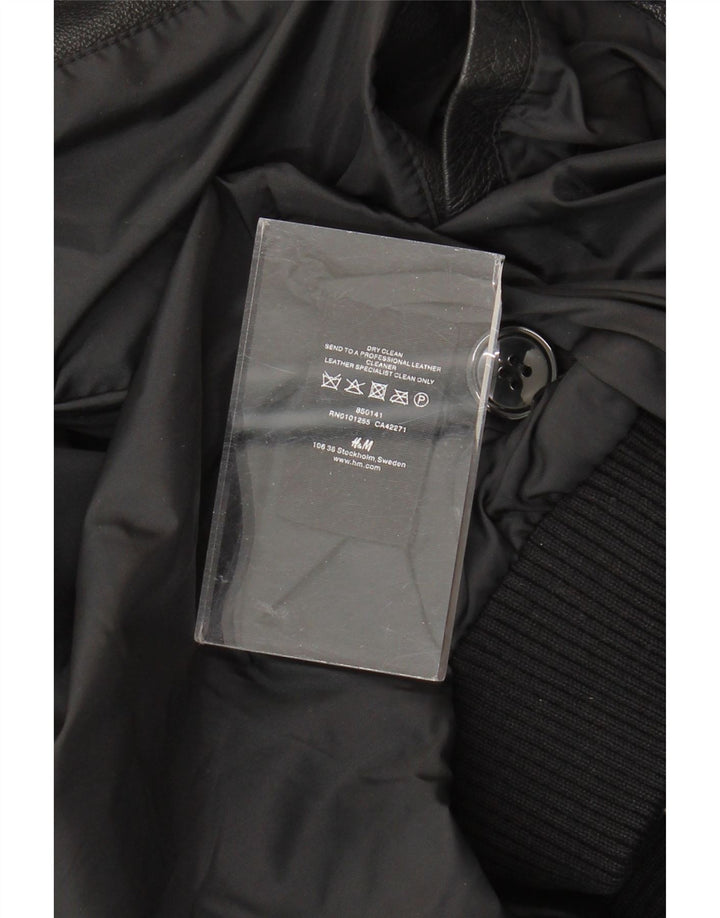 H&M Chaqueta de cuero militar corta para mujer UK 42 Cuero negro mediano