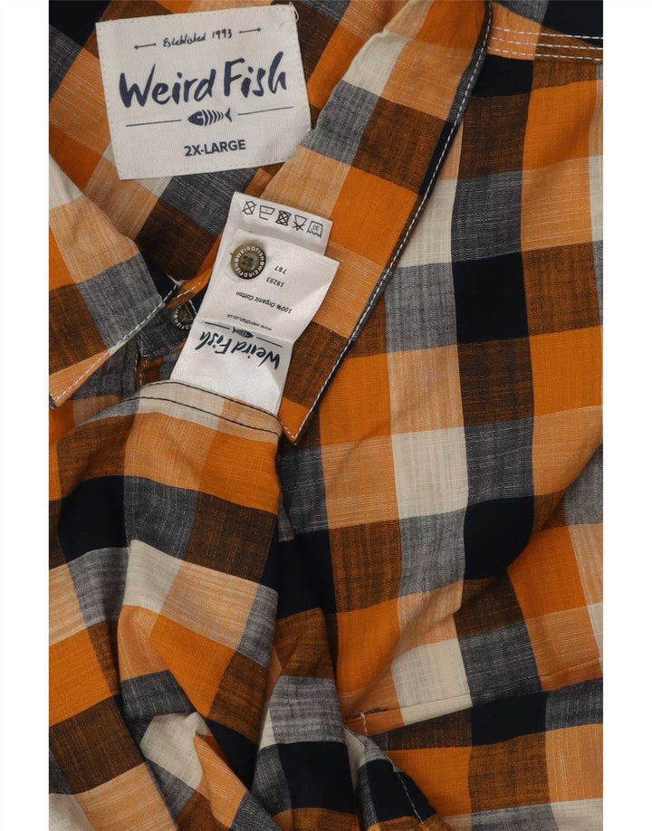 Weird Fish Camisa de manga corta para hombre 2XL Algodón a cuadros naranja