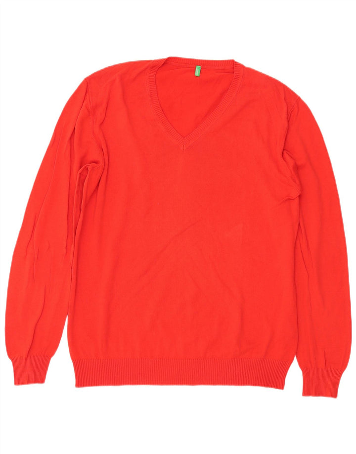 BENETTON Suéter con cuello en V para mujer UK 46 Grande Algodón rojo