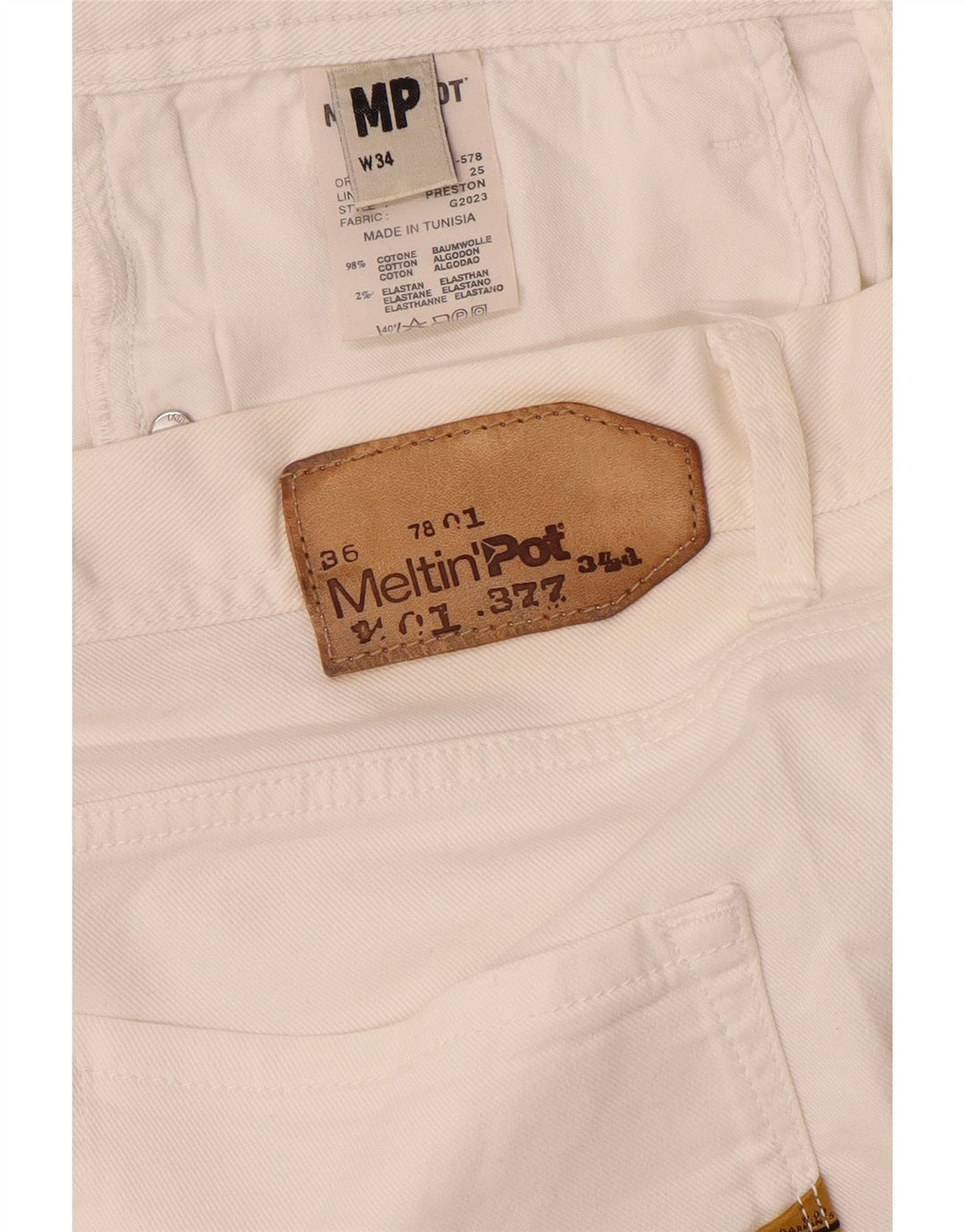 Meltin' Pot Pantalones cortos de mezclilla para hombre W34 Algodón blanco grande