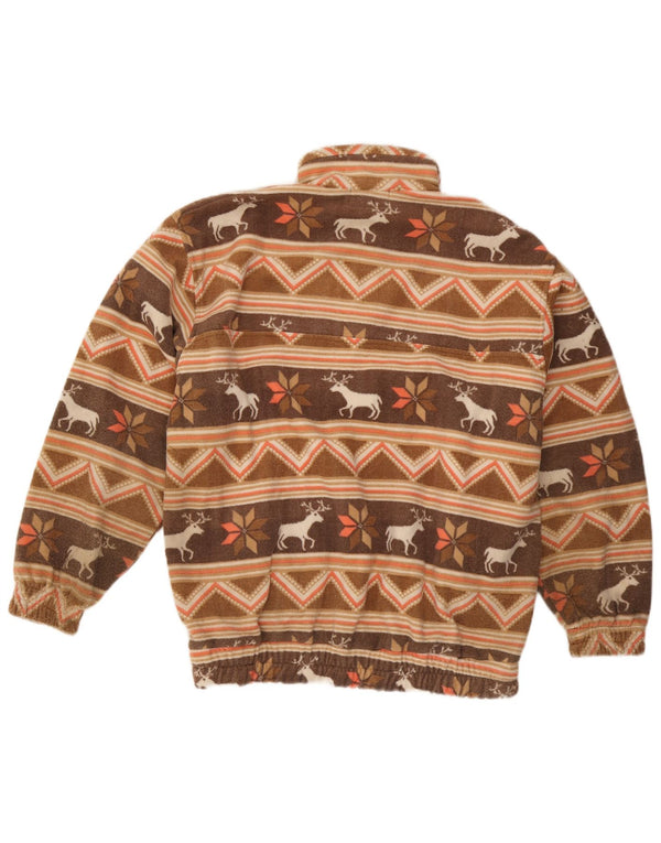 Vintage hombres zip cuello polar jumper grande marrón animal print