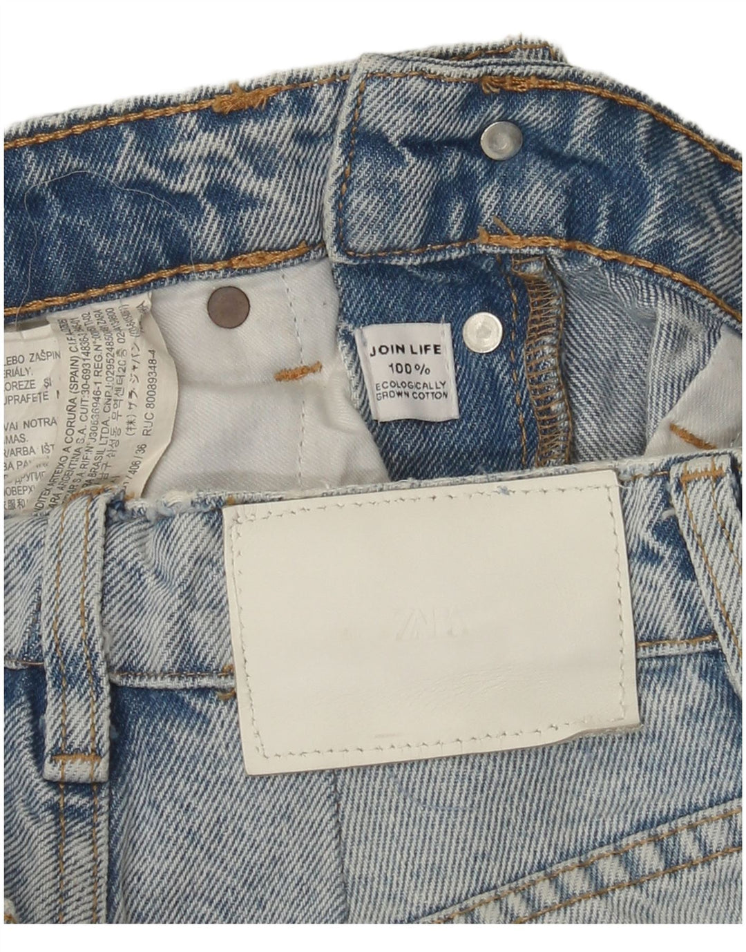 Zara Mujer Vaqueros Rectos W24 L24 Azul Algodón