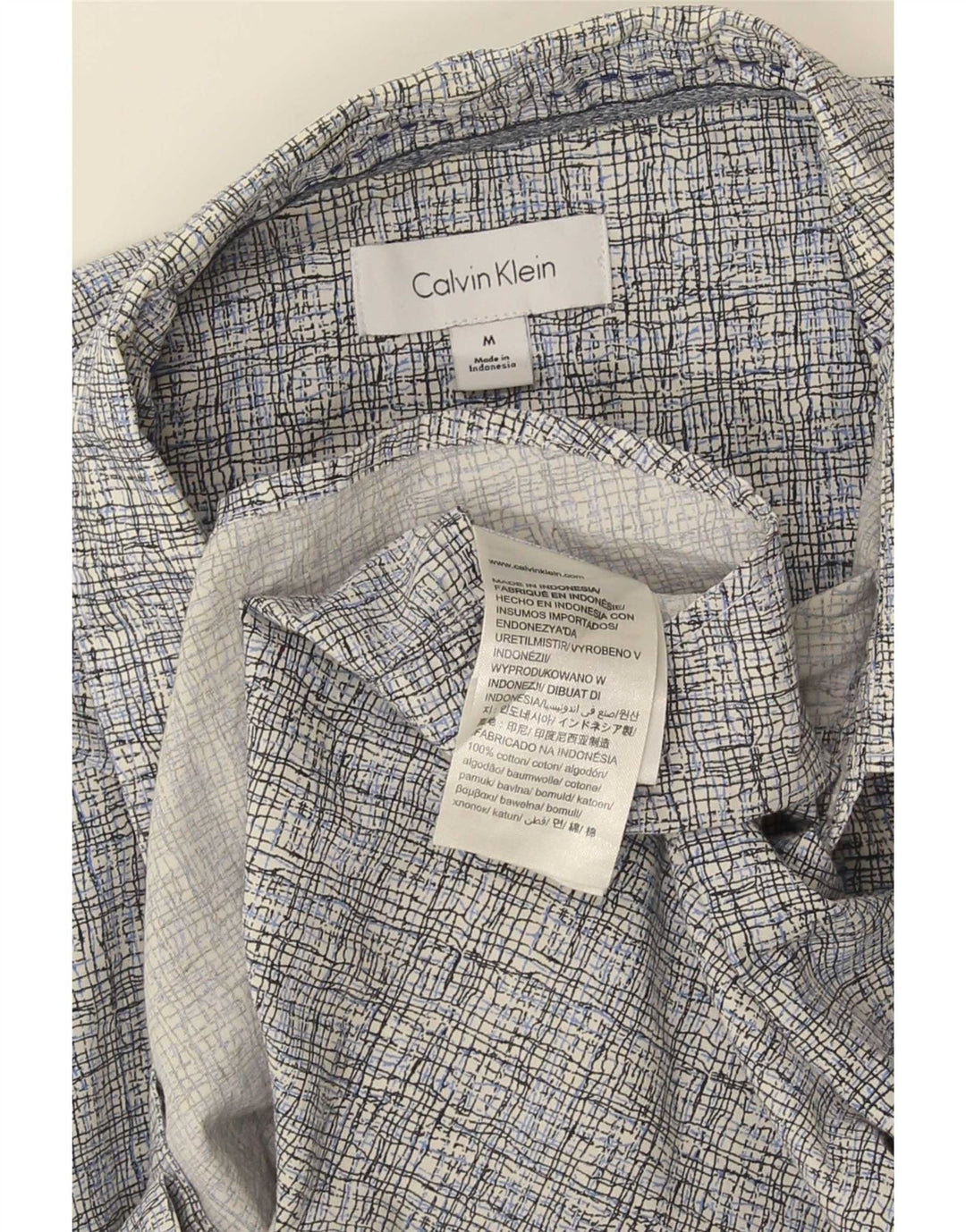 Camisa Calvin Klein de manga corta para hombre de algodón a cuadros gris medio