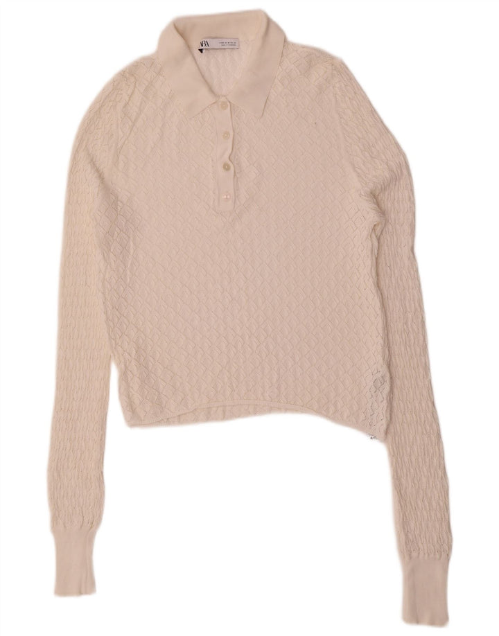 Zara - Jersey de cuello polo para mujer, talla 40, viscosa blanca mediana