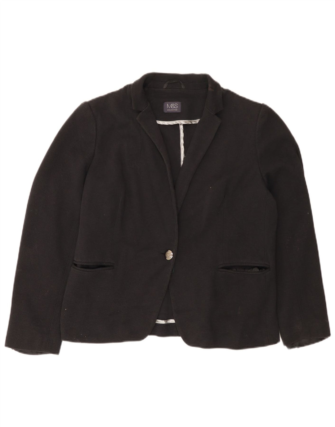 MARKS & SPENCER Chaqueta tipo blazer con 1 botón para mujer UK 46 Grande Algodón negro