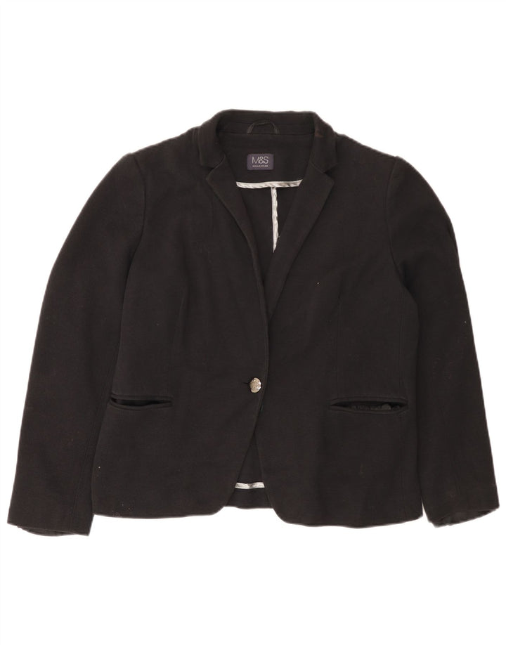 MARKS & SPENCER Chaqueta tipo blazer con 1 botón para mujer UK 46 Grande Algodón negro