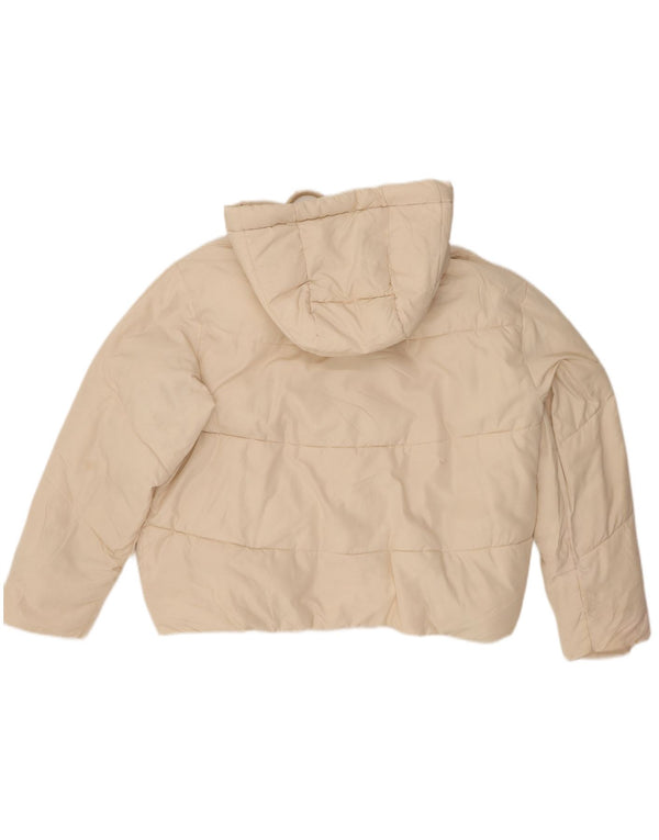 Zara Mujer Chaqueta Acolchada Extragrande Con Capucha UK 6 XS Off White Poliéster