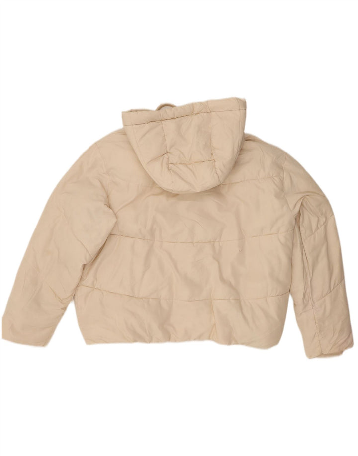 Zara Mujer Chaqueta Acolchada Extragrande Con Capucha UK 6 XS Off White Poliéster