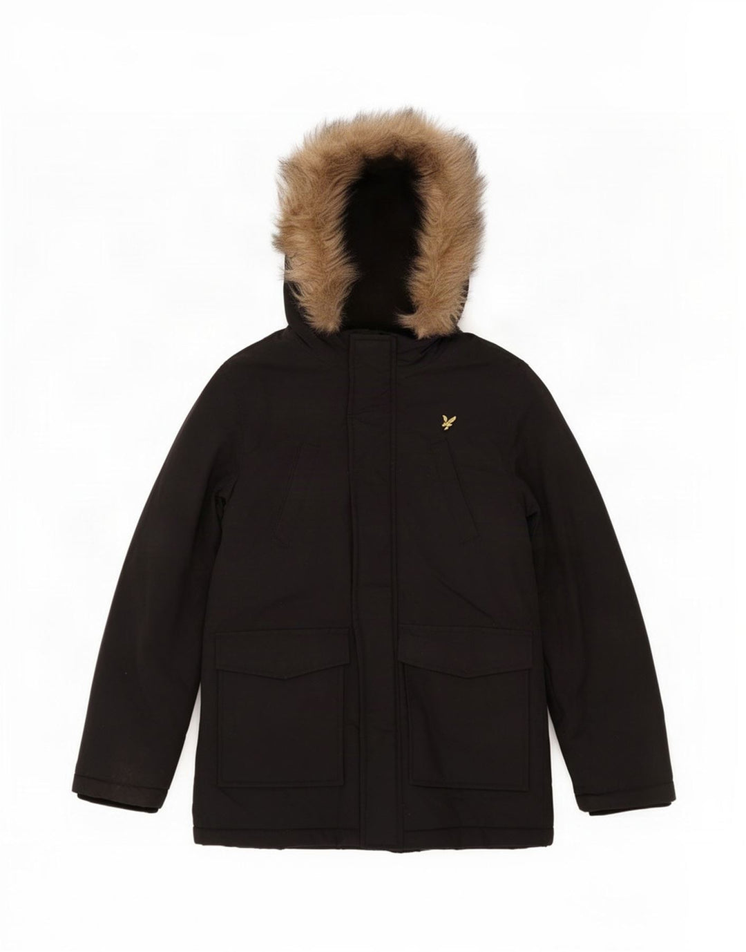 Lyle & Scott Parka con capucha para niños de 7 a 8 años, nailon negro