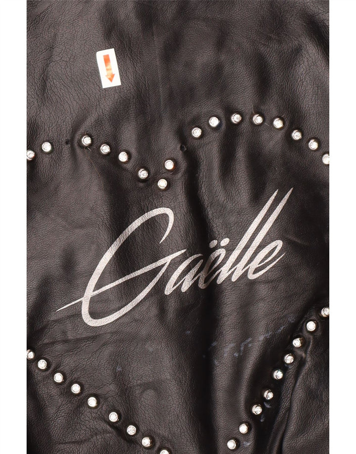 GAELLE Chaqueta de cuero corta gráfica para mujer UK 6 XS Negro