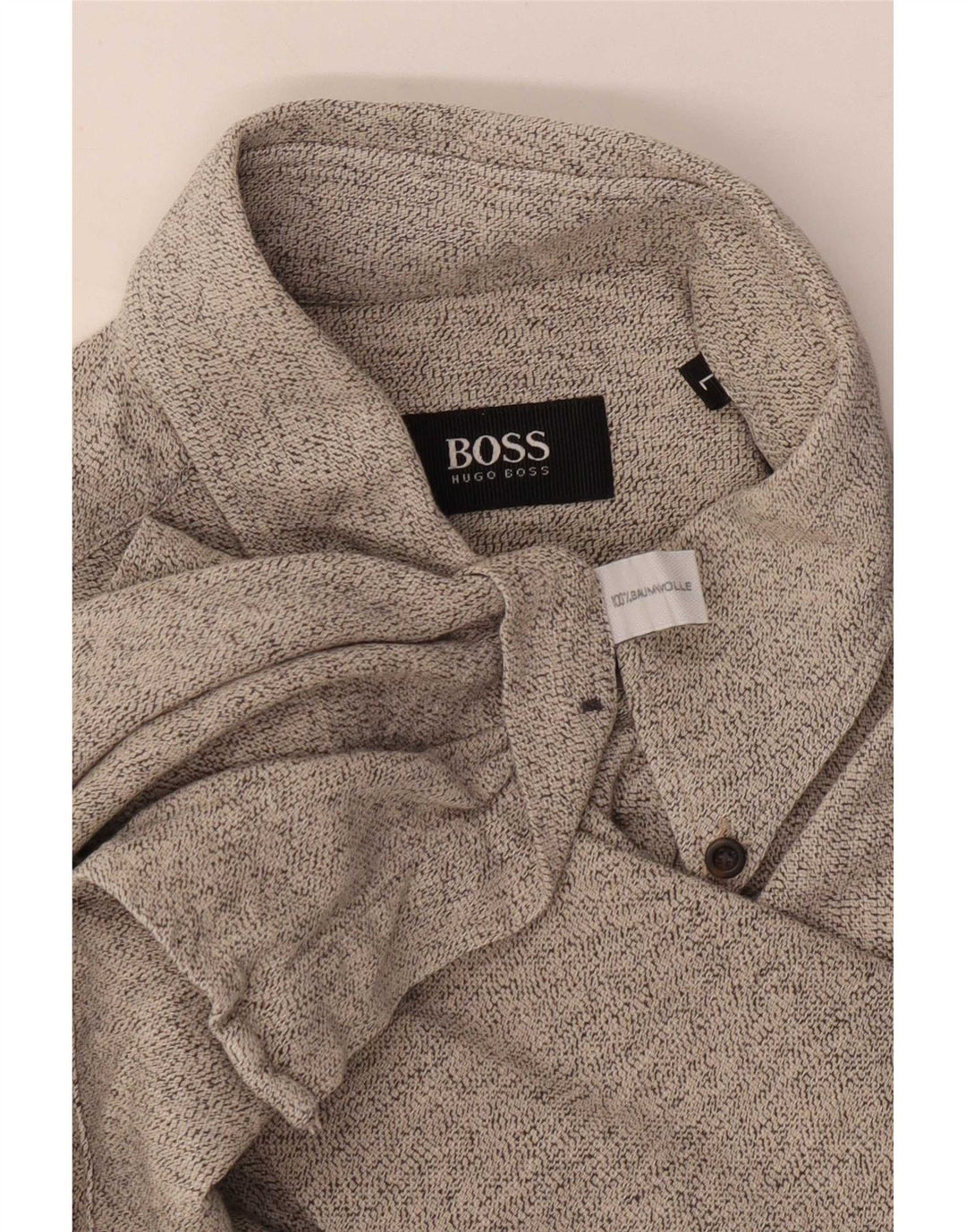 Hugo Boss Hombre Camisa de franela de algodón moteado gris grande