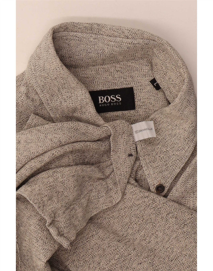 Hugo Boss Hombre Camisa de franela de algodón moteado gris grande