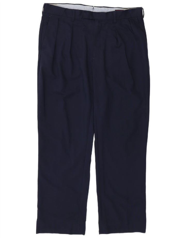 Polo Ralph Lauren Pantalones de traje con pinzas para hombre W36 L29 Poliéster azul marino