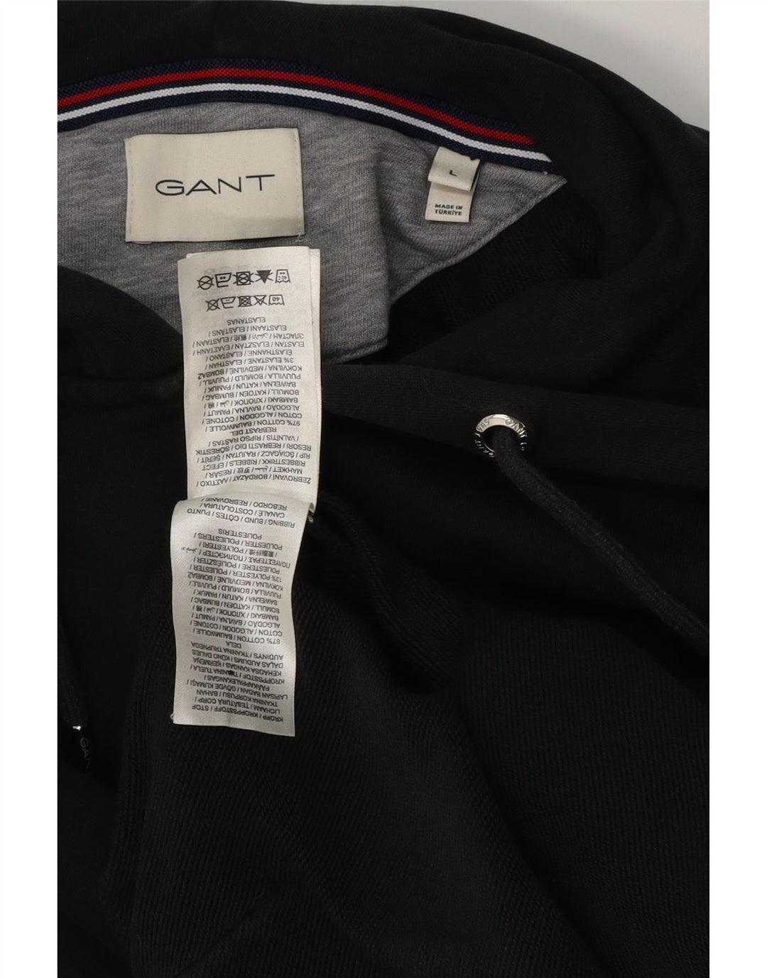 GANT Sudadera con capucha y cremallera para hombre, talla grande, algodón negro