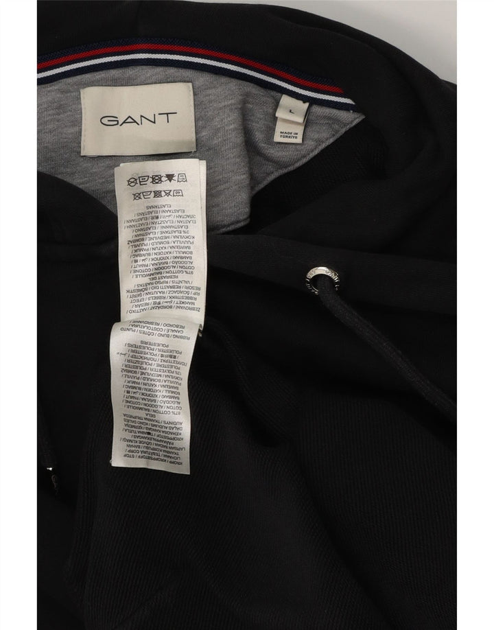 GANT Sudadera con capucha y cremallera para hombre, talla grande, algodón negro