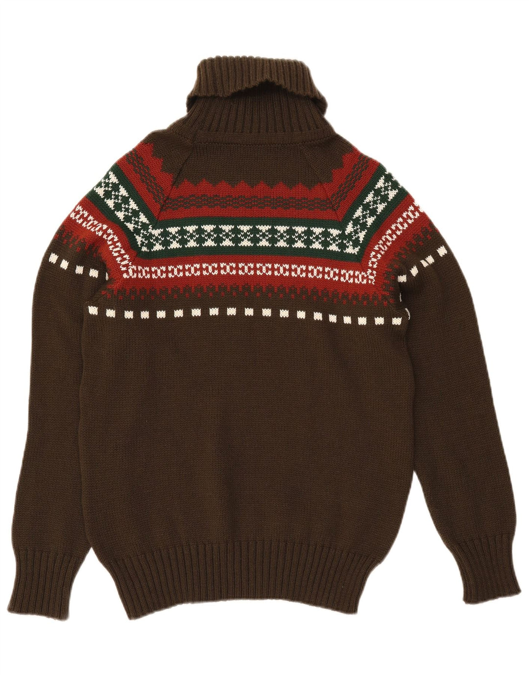 VINTAGE Hombres Roll Neck Jumper Suéter Pequeño Caqui Fair Isle