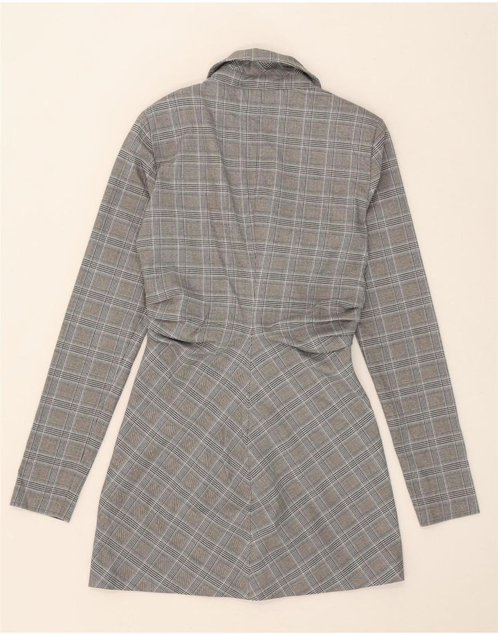 ZARA Mujer Abrigo Cruzado UK 6 XS Gris Pata De Gallo