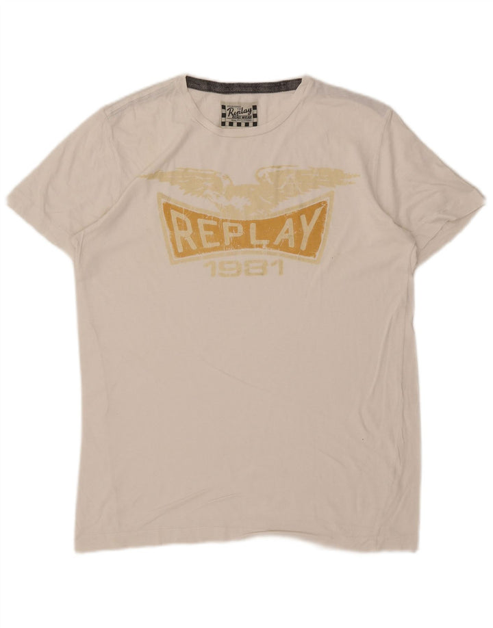 Replay Camiseta gráfica para hombre Top mediano blanco