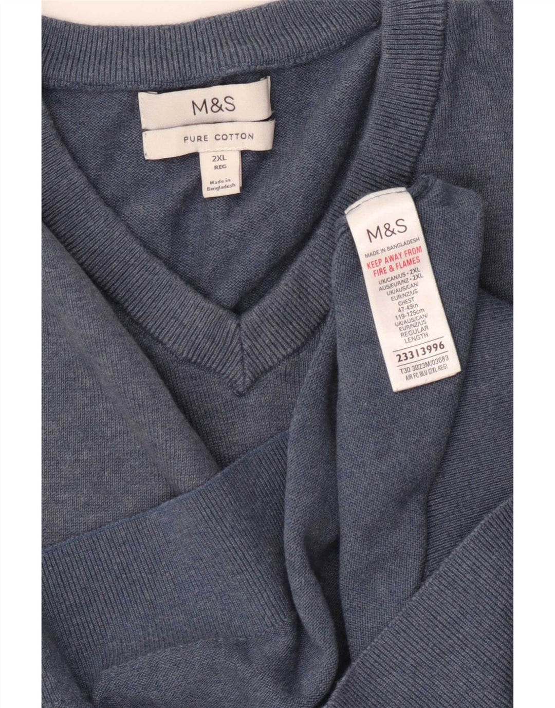 Marks & Spencer - Jersey con cuello en V para hombre, talla 2XL, algodón azul