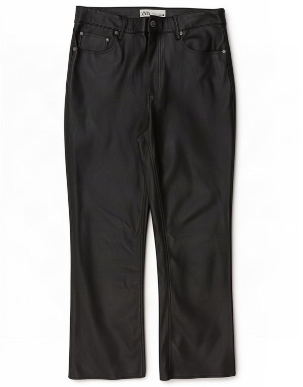 Zara Womens Crop Bootcut Faux Leather Trousers EU 38 Small W28 L25 Black