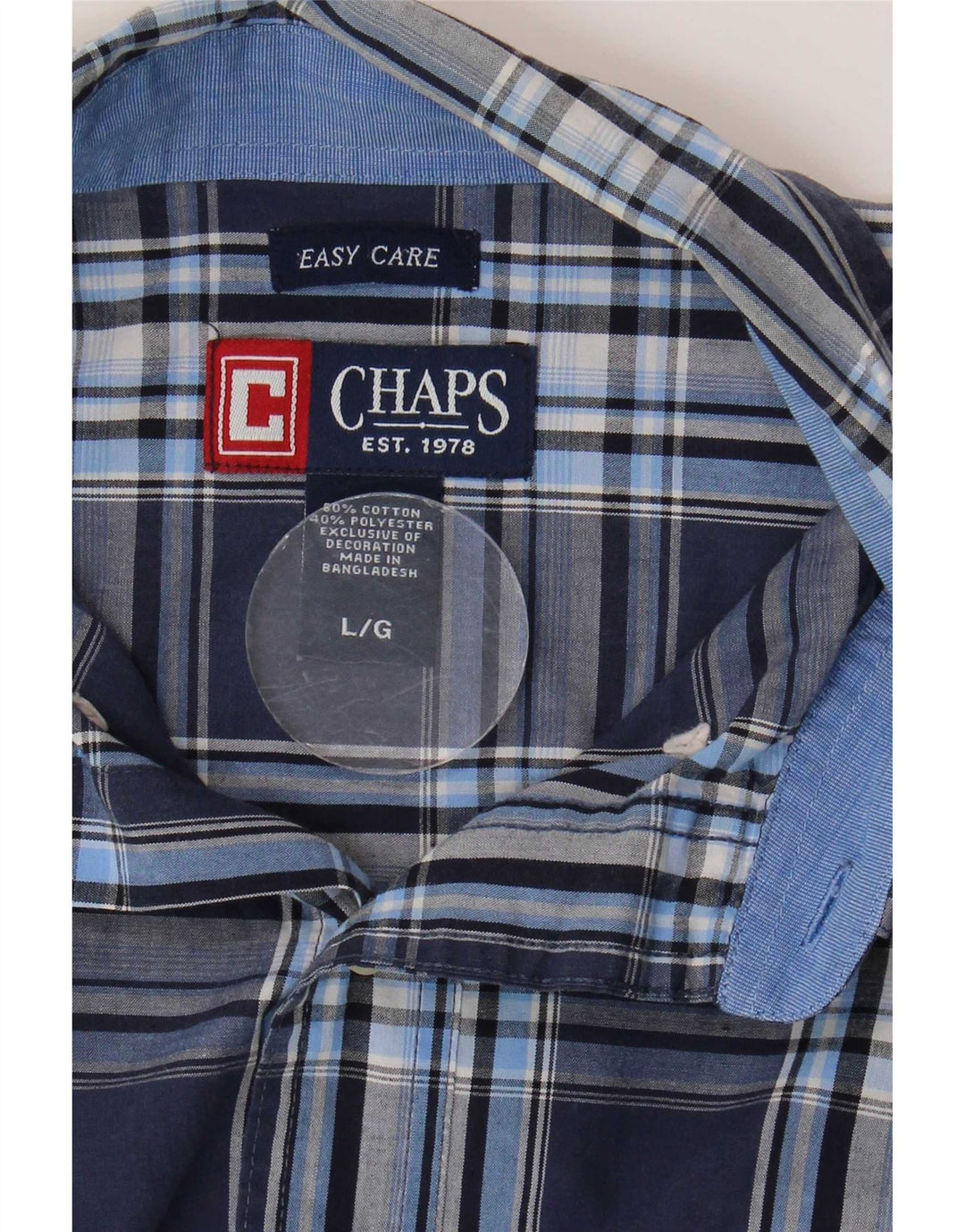 Chaps Camisa de manga corta para hombre de fácil cuidado, tamaño grande, algodón a cuadros azul marino