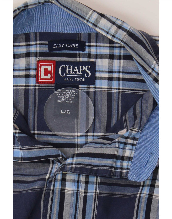 Chaps Camisa de manga corta para hombre de fácil cuidado, tamaño grande, algodón a cuadros azul marino