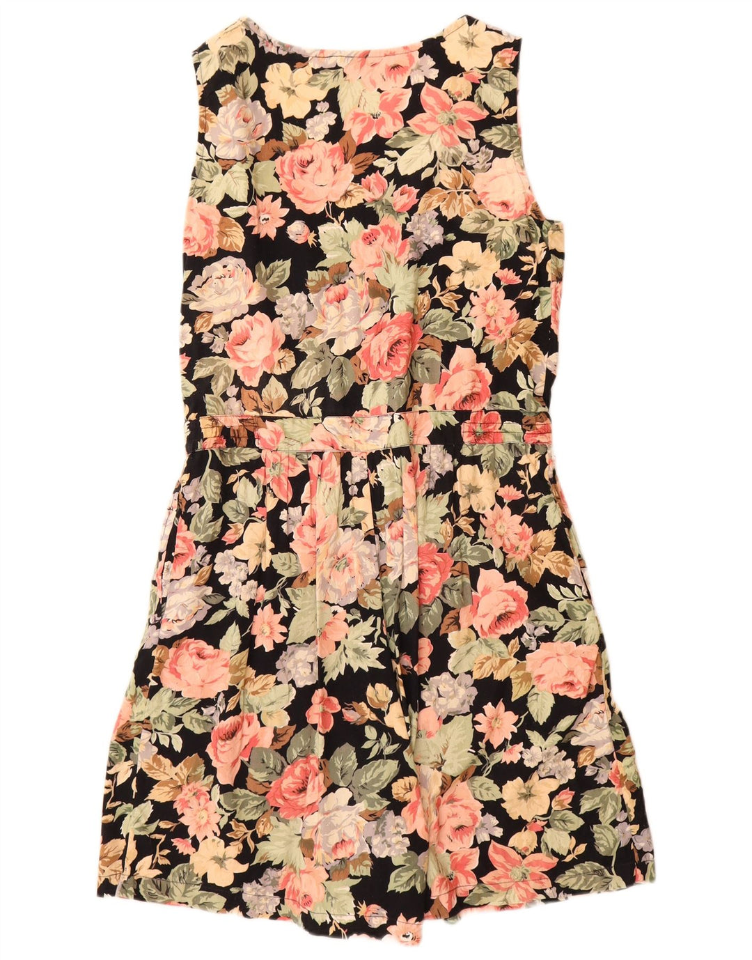 Vintage mujer sin mangas Playsuit IT 42 Medio Negro Floral