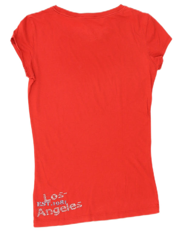 Guess Camiseta gráfica para mujer Top UK 10 Small Red Cotton