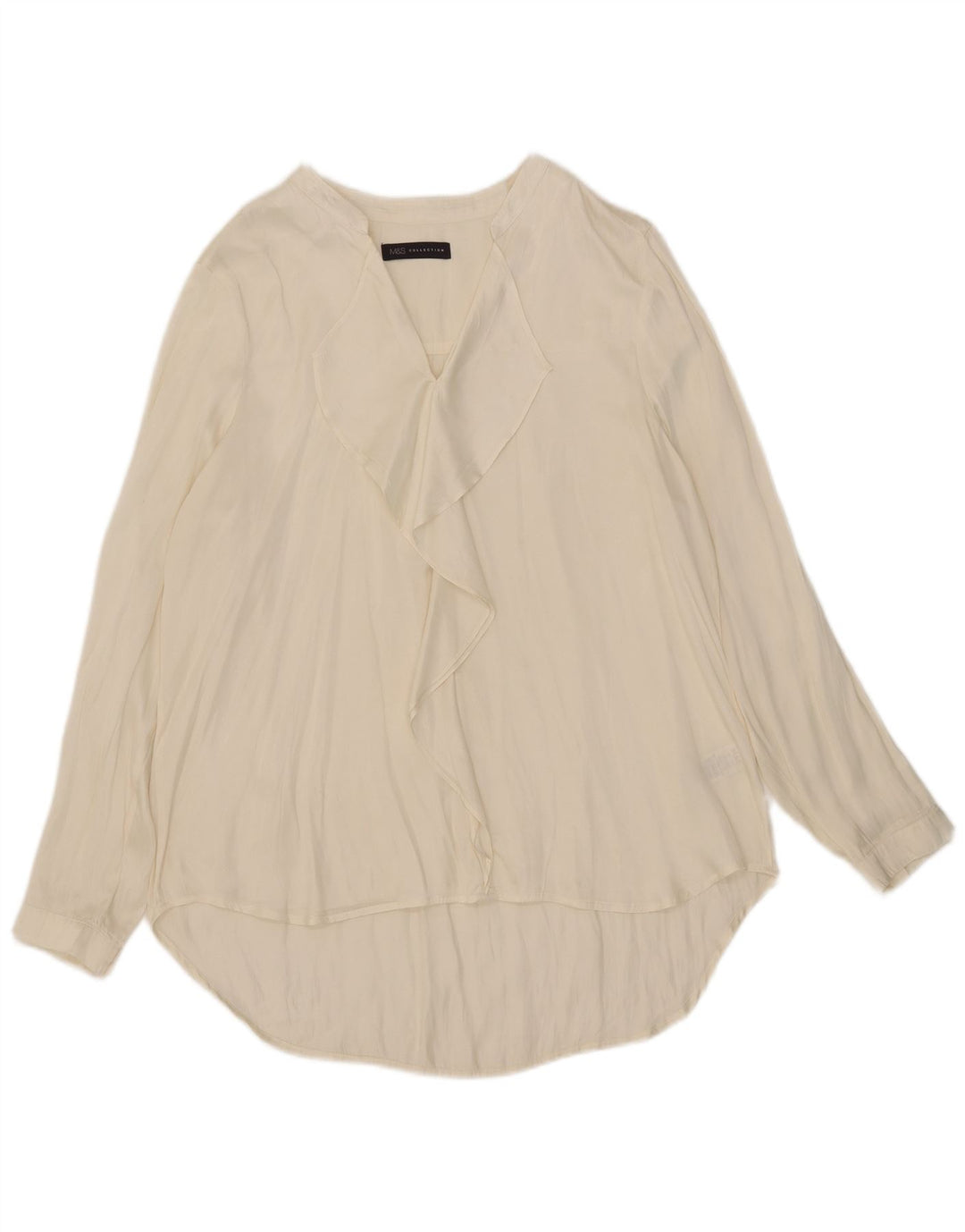 Marks & Spencer Blusa de Manga Larga con Volantes en la Parte Delantera para Mujer UK 40 XL Beige