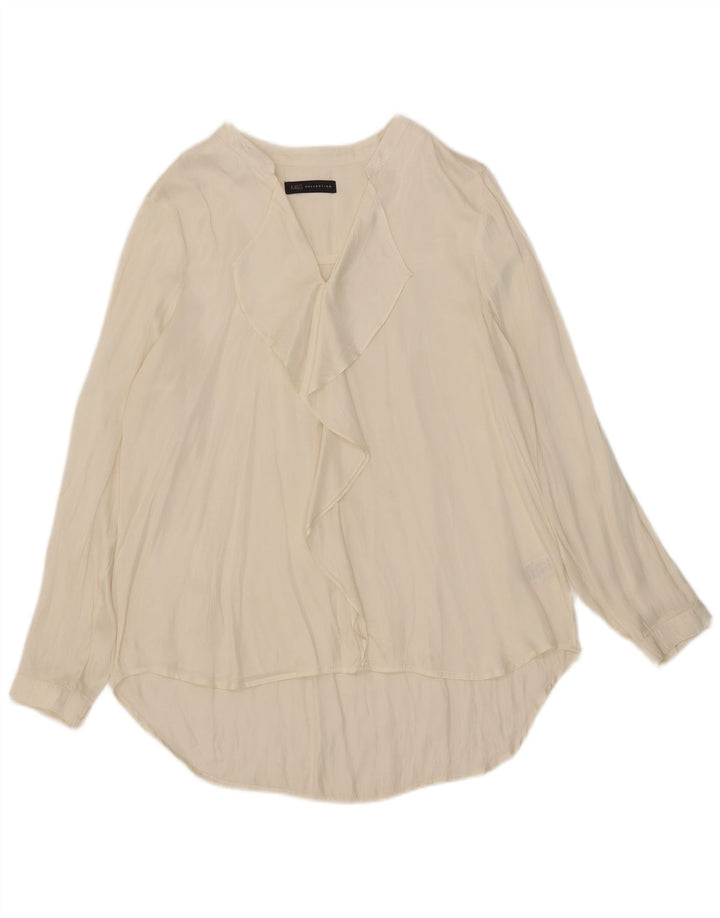 Marks & Spencer Blusa de Manga Larga con Volantes en la Parte Delantera para Mujer UK 40 XL Beige