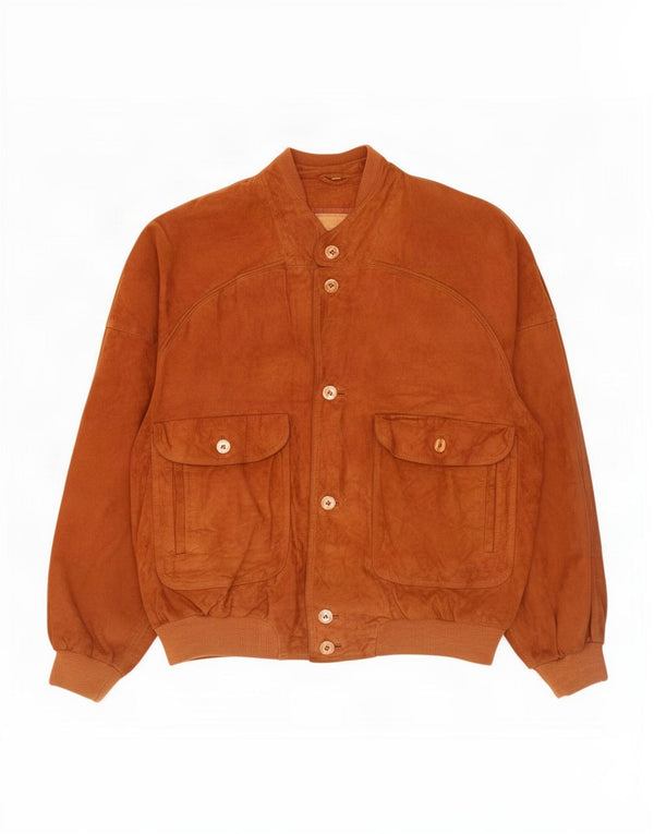 Vintage Mens Suede Bomber Jacket IT 56 3XL Brown Leather